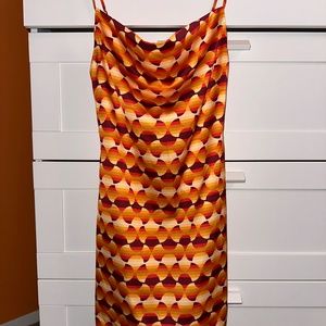 Urban Outfitters Mallory Retro Sunset Orange Satin Dress Women's Size Small